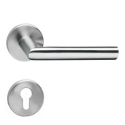 Deurkruk Hoek 90°met geveerde rozet met profielcilindergat plaatje ATP RVS 