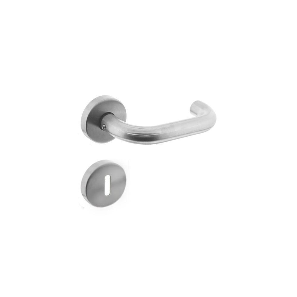 Deurkruk Rond met geveerde rozet met sleutelgat plaatjes ATP RVS 