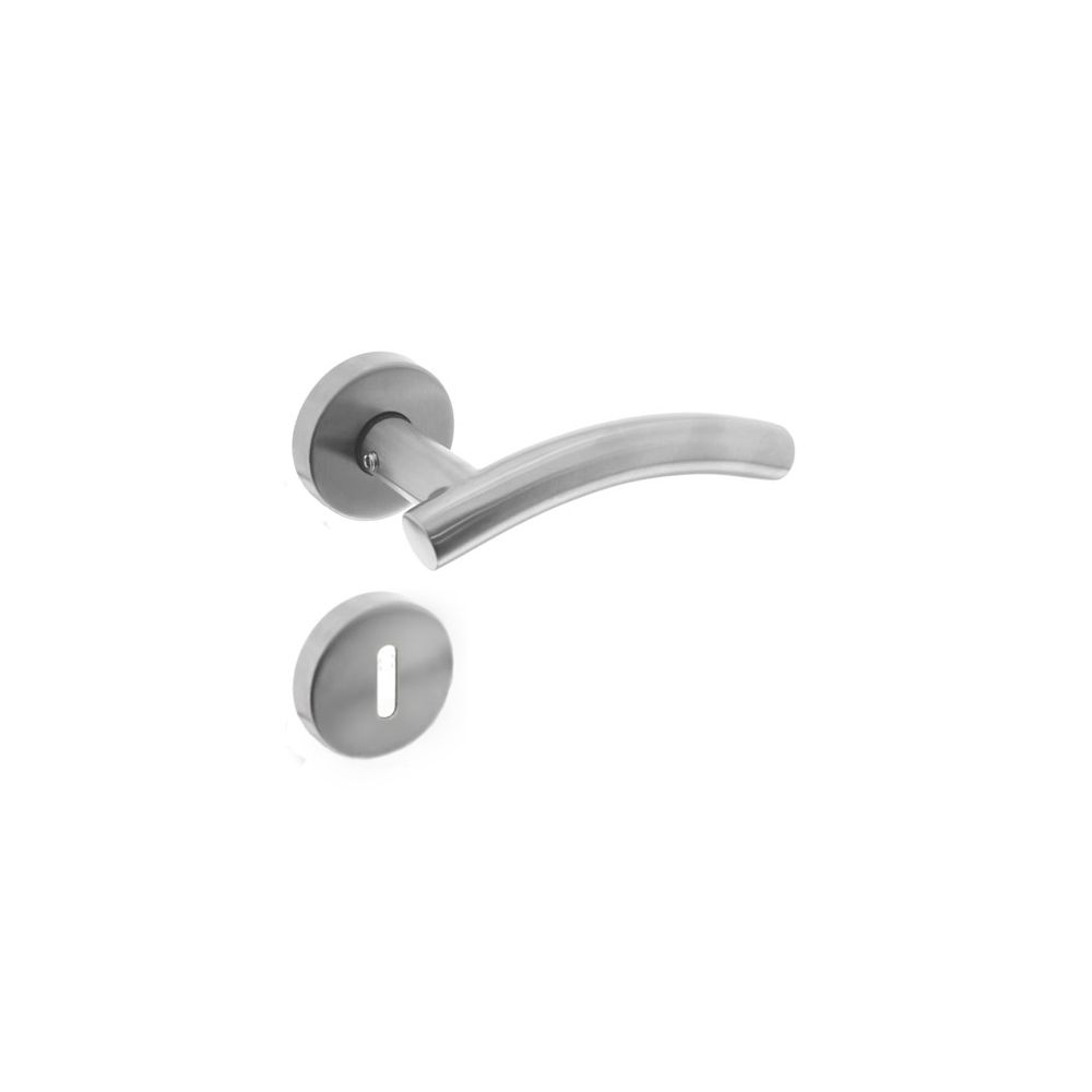 Deurkruk Gebogen met geveerde rozet met sleutelgat plaatjes ATP RVS 