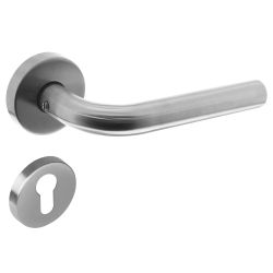 Deurkruk recht met geveerde rozet met profielcilindergat plaatje ATP RVS 