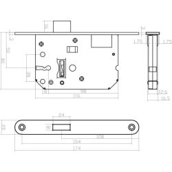 Intersteel klavier kastslot 55mm met witte voorplaat 20X175 mm