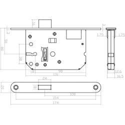 Intersteel klavier kastslot 55mm met witte voorplaat 20X175 mm