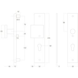 SKG3 Veiligheidsschilden rechthoekig duwer/geen kruk PC92mm kerntrekbeveiliging RVS