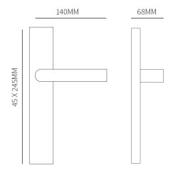 Deurkruk Stockholm Zwart op rechthoekig langschild WC63mm met 8mm stift