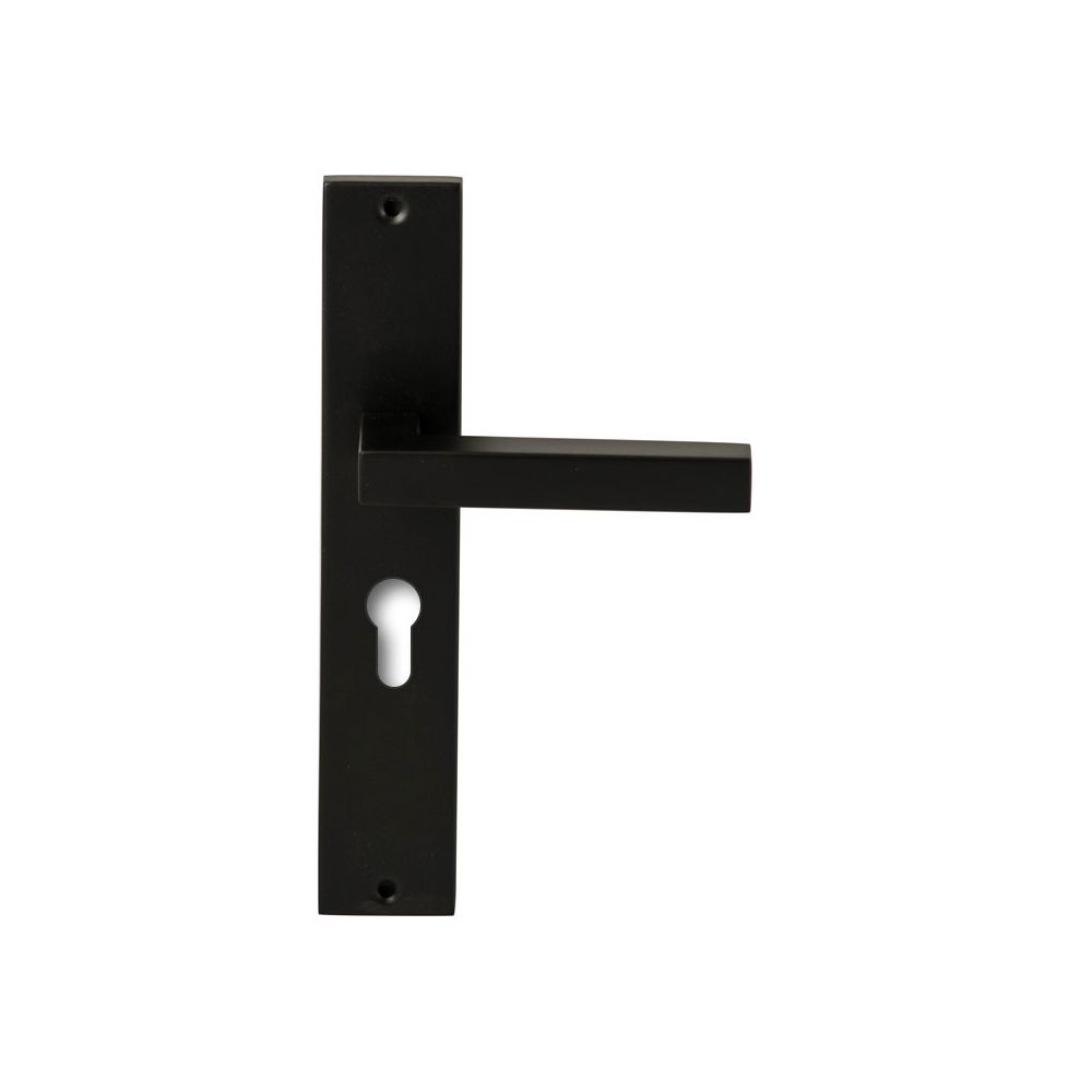 Deurkruk Geneve Zwart op rechthoekig langschild profielcilinder 55mm