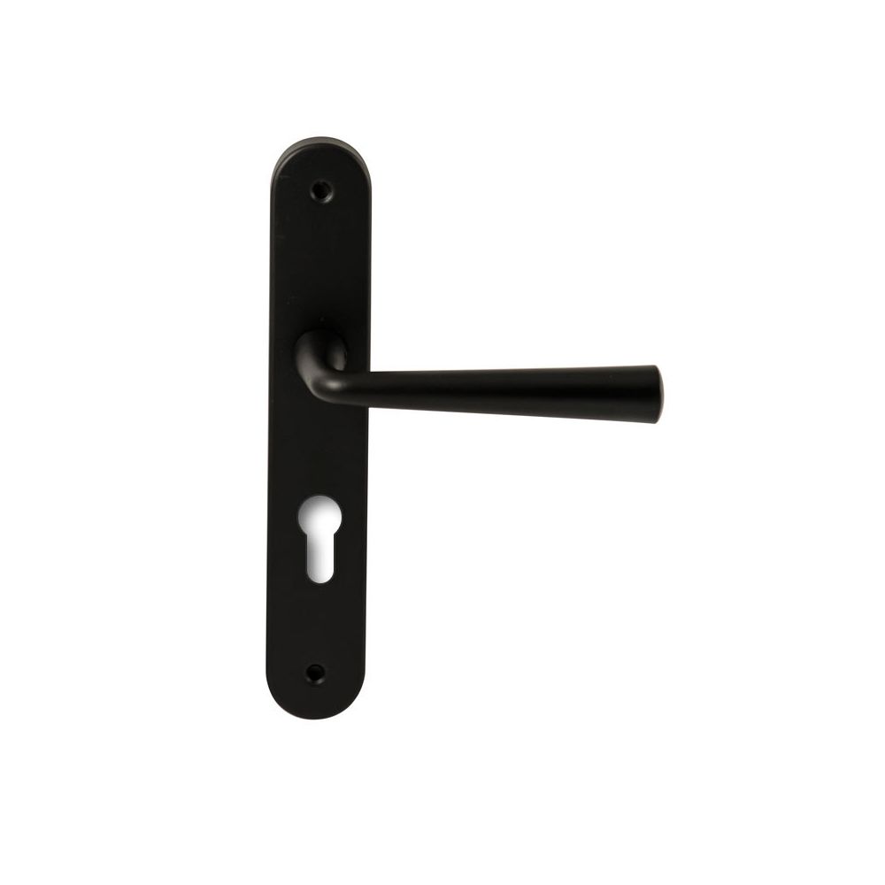 Deurkruk Mikonos op ovaal langschild profielcilindergat 72mm - zwart