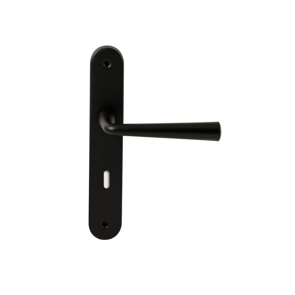 Deurkruk Mikonos op ovaal langschild sleutelgat 72mm - zwart