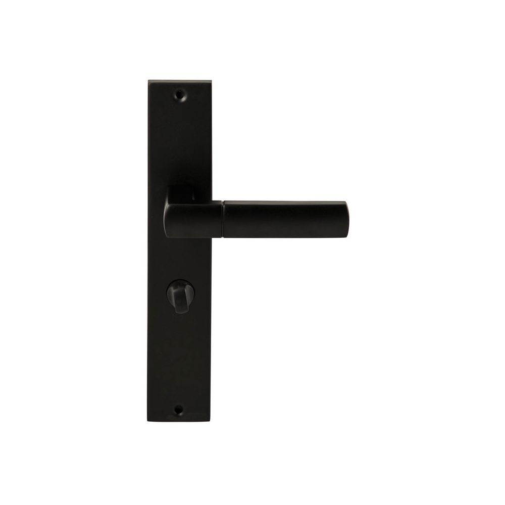 Deurkruk Rhodos Zwart op rechthoekig langschild WC63mm met 8mm stift