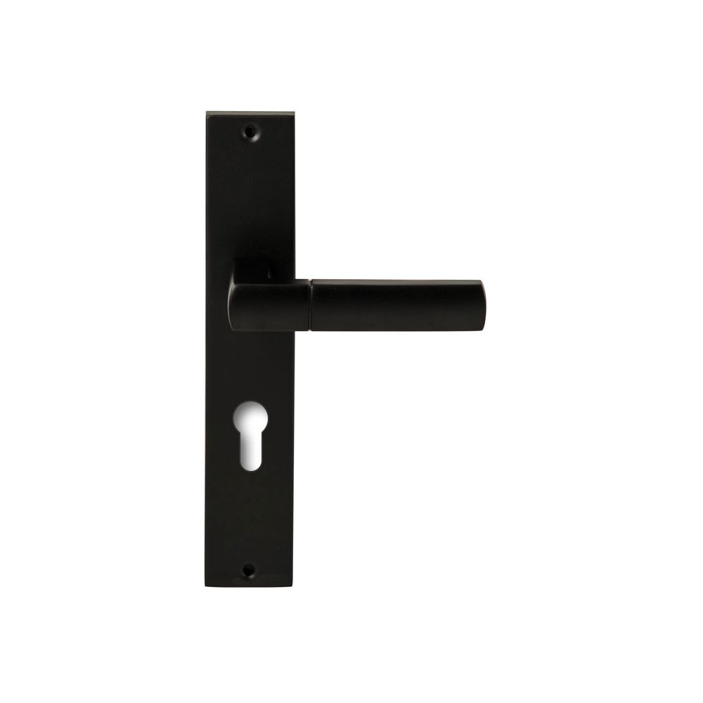 Deurkruk Rhodos Zwart op rechthoekig langschild profielcilinder 72mm