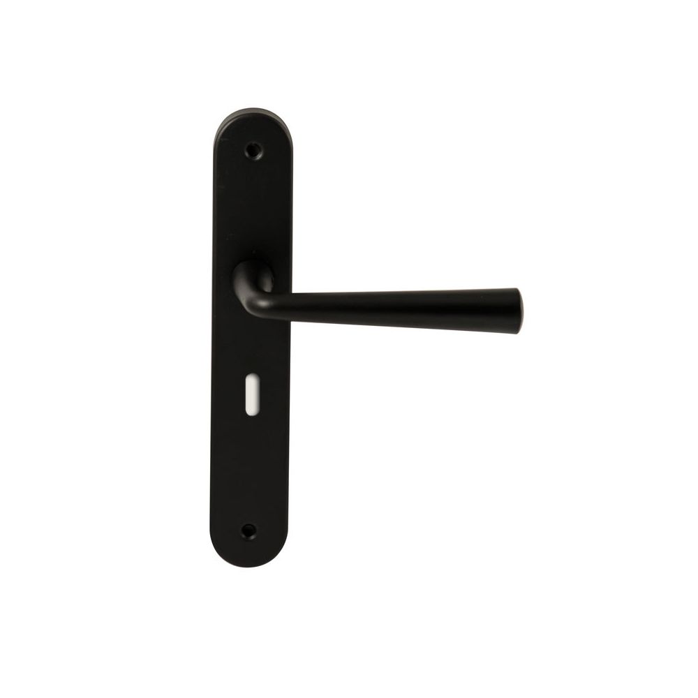 Deurkruk Mikonos op ovaal langschild sleutelgat 56mm - zwart