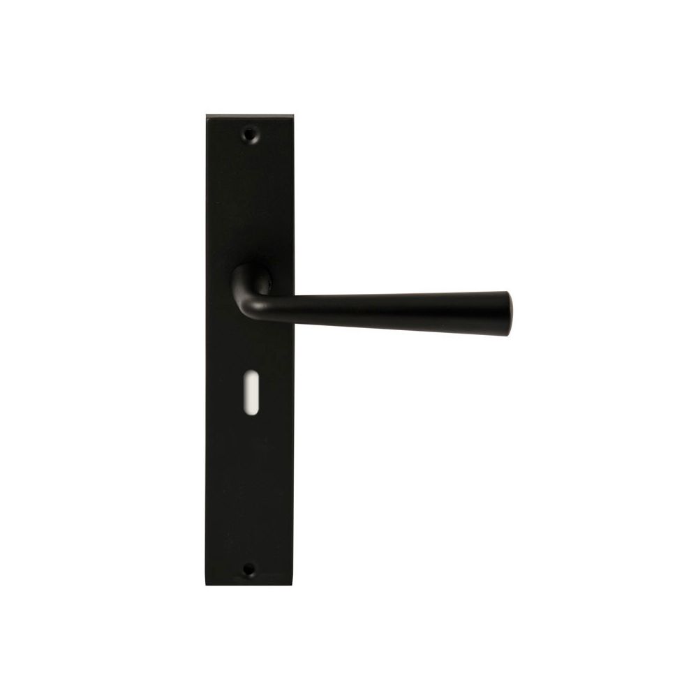 Deurkruk Mikonos op rechthoekig langschild sleutelgat 56mm - zwart