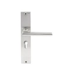 Deurkruk Athene RVS op rechthoekig langschild profielcilinder 55mm