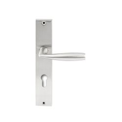 Deurkruk Naxos RVS op rechthoekig langschild profielcilinder 72mm