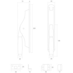 Deurespagnolet Ton 400 messing/ebbenhout messing ongelakt
