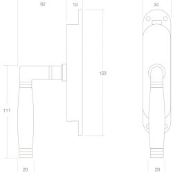 Raamespagnolet Ton 222 rechts messing ongelakt