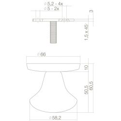 Voordeurknop paddestoel ø57/66mm messing ongelakt