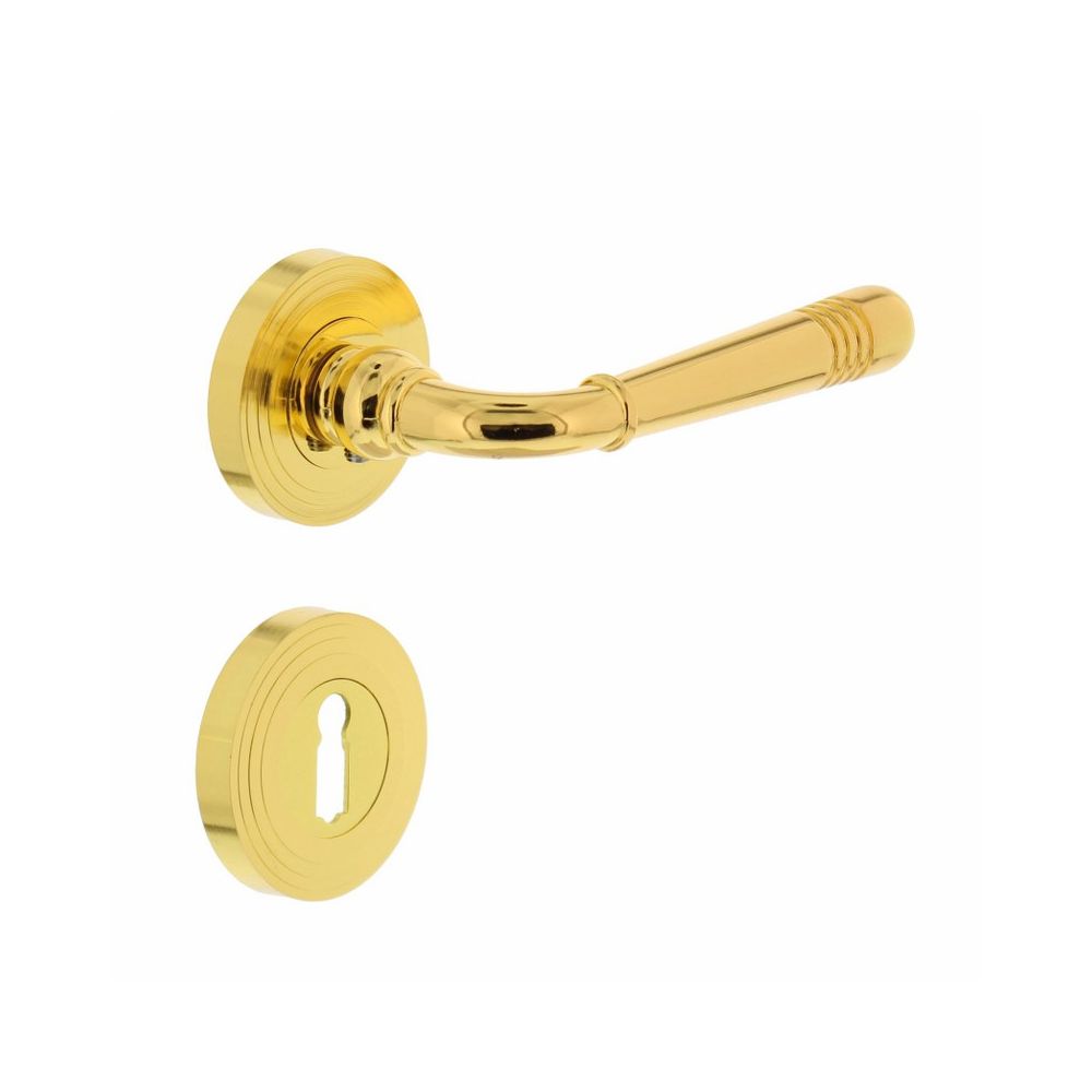 Deurkruk Emily rond rozet met sleutelgat messing gelakt