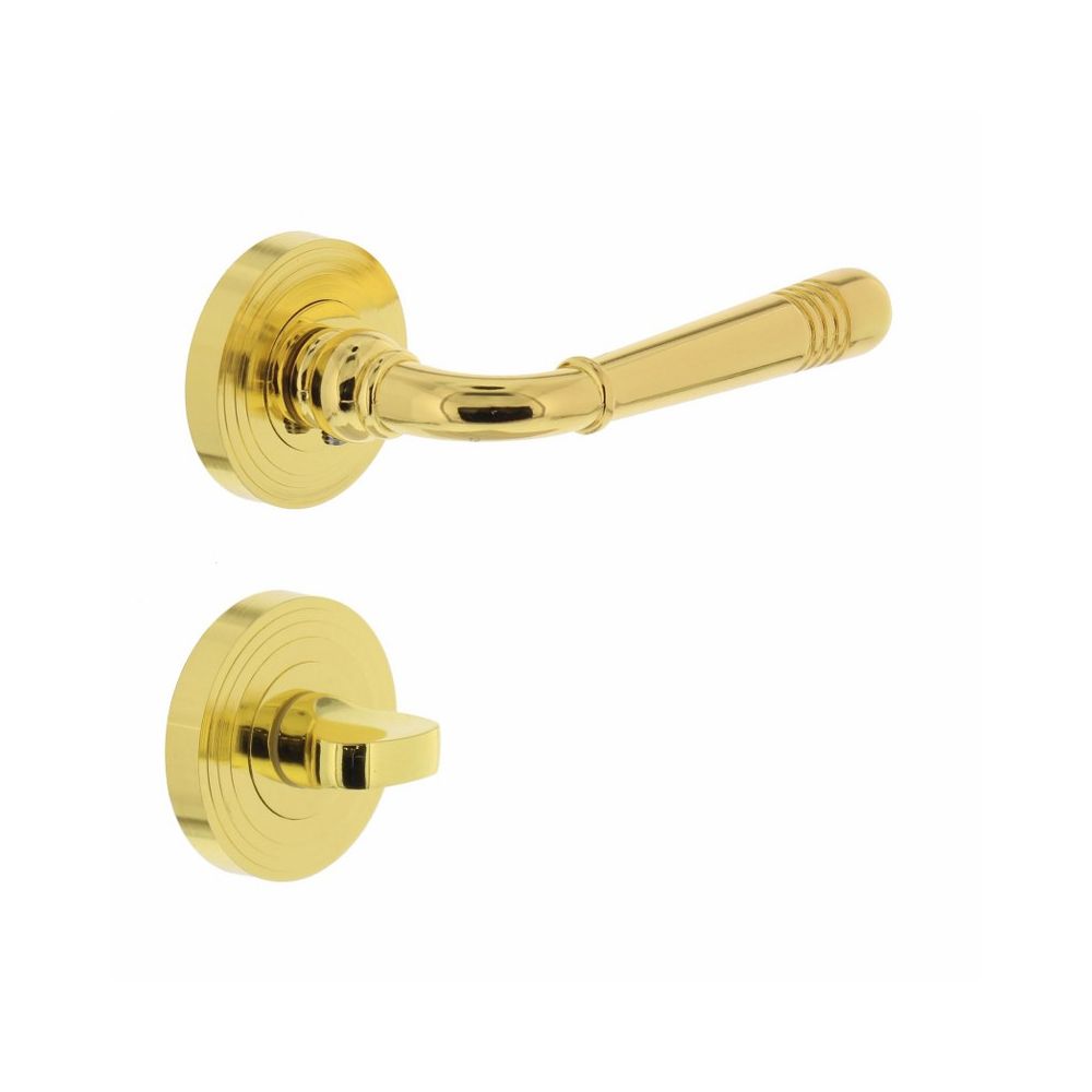 Deurkruk Emily rond rozet met toilet-/badkamersluiting messing gelakt