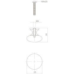 Meubelknop Paddenstoel ø 25 mm messing gelakt