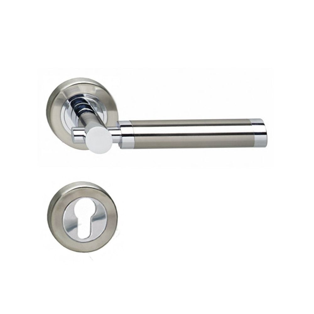 Deurkruk 1698 Birgit op rond rozet 7mm nokken met profielcilindergat plaatjes chroom/nikkel mat