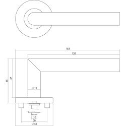 Gatdeel links Hoek 90°op rozet neutraal RVS
