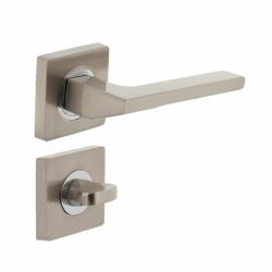 Deurkruk Ben vierkant rozet met toilet-/badkamersluiting nikkel mat