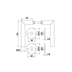 Deurkruk Hoek 90° rond rozet sleutelgat