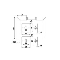 Deurkruk Hoek 90° vierkant rozet sleutelgat