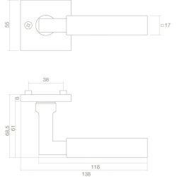 Deurkruk Bau-Stil op vierkant rozet chroom/mat zwart