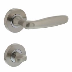 Deurkruk Bjorn op rond rozet met toilet-/badkamersluiting nikkel mat