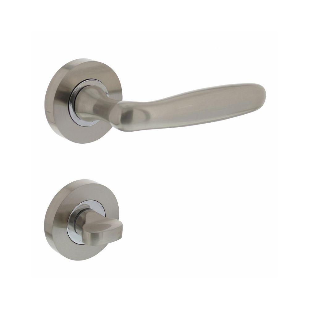 Deurkruk Bjorn op rond rozet met toilet-/badkamersluiting nikkel mat