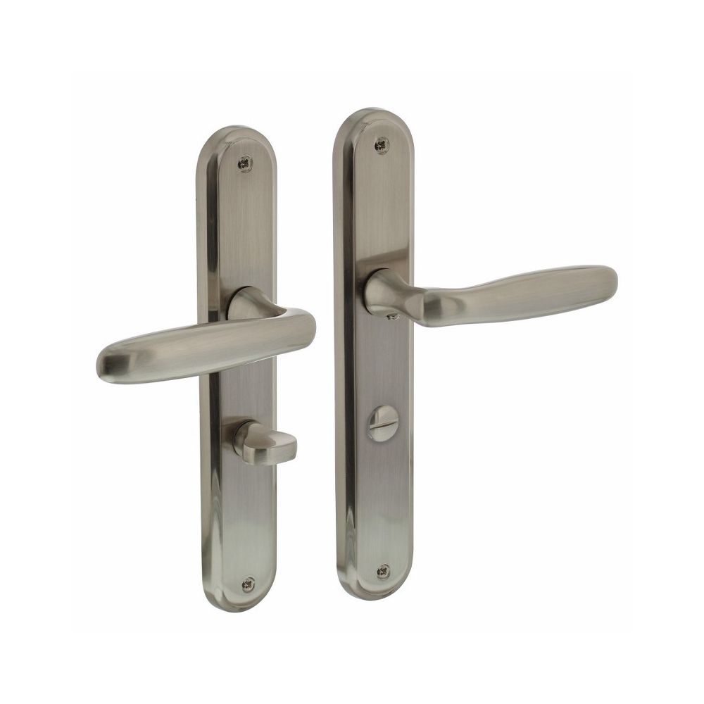 Deurkruk Bjorn op schild met toilet-/badkamersluiting 63 mm nikkel mat