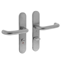 Deurkruk Rond op schild met toilet-/badkamersluiting 63 mm rvs geborsteld