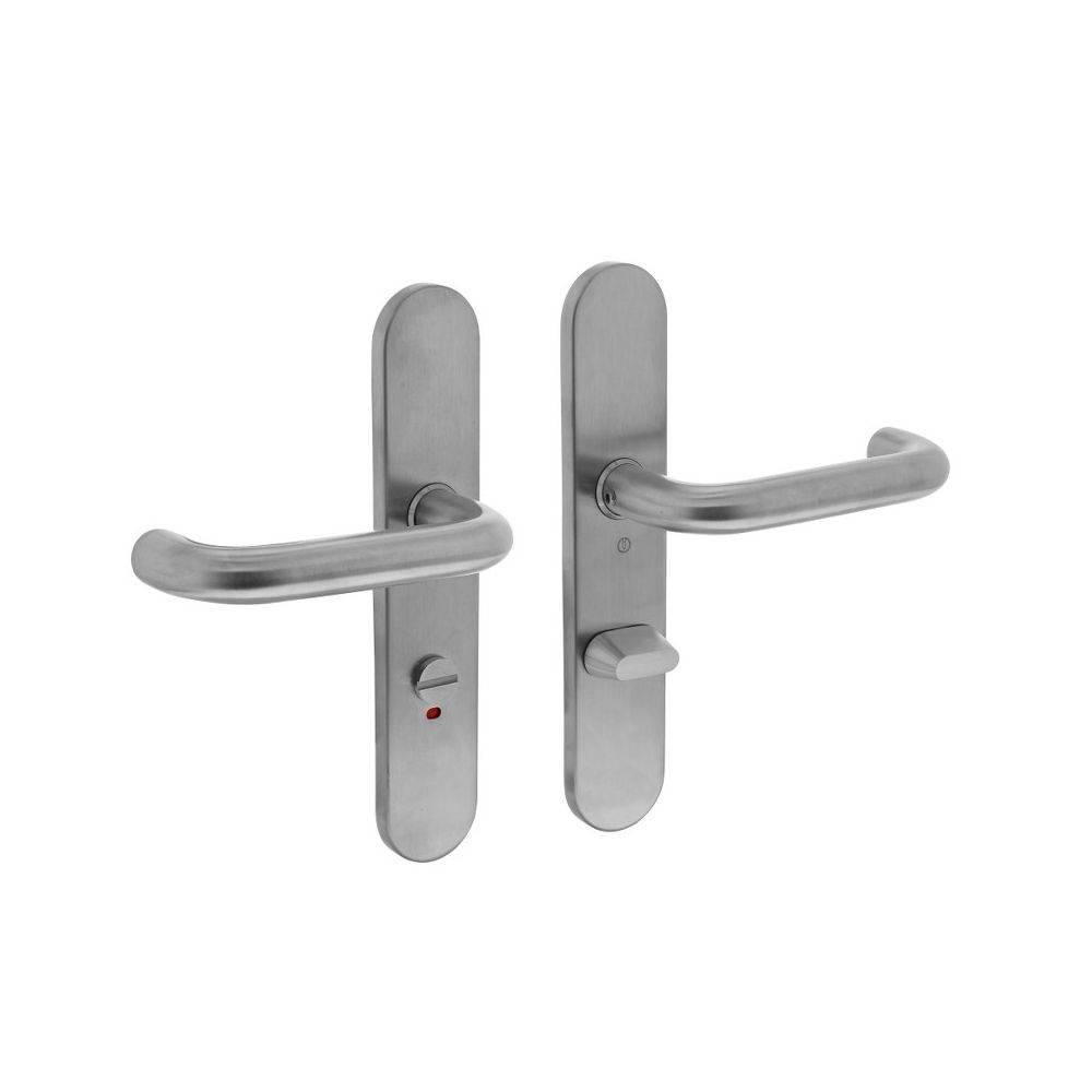 Deurkruk Rond op schild met toilet-/badkamersluiting 63 mm rvs geborsteld