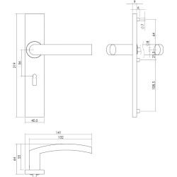 Deurkruk Blok op rechthoekig schild sleutelgat 56 mm rvs geborsteld