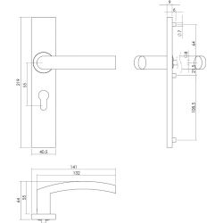 Deurkruk Blok op rechthoekig schild profielcilindergat 55 mm rvs geborsteld