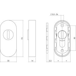 Veiligheid-schuifrozet ovaal met sleufplaatje rvs geborsteld