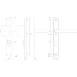 Veiligheidsbeslag SKG3 met kerntrekbeveiliging profielcilindergat 92 mm smal ovaal voordeurbeslag rvs geborsteld