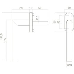 Raamkruk Hoek 90° rvs geborsteld