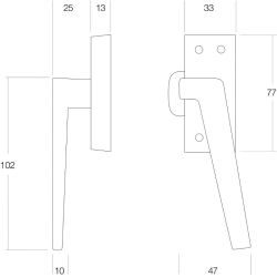 Raamsluiting met nok rechts nikkel mat