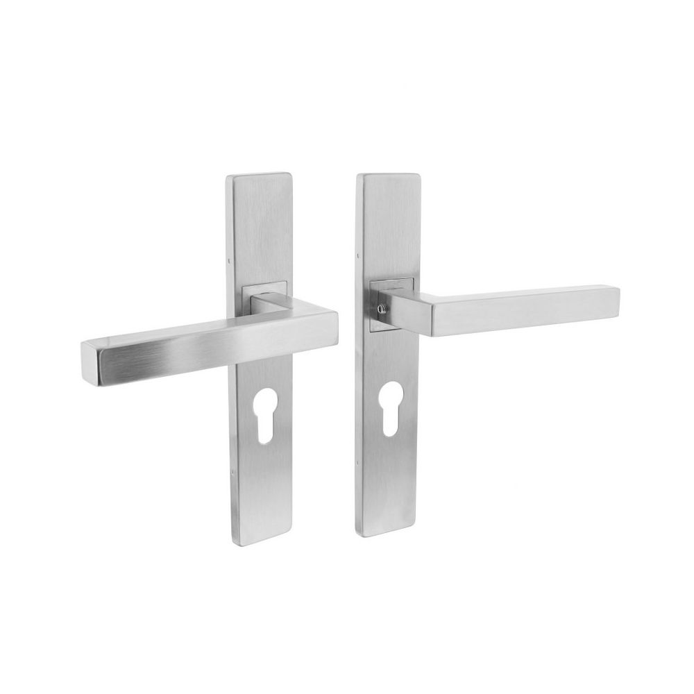 Deurkruk Vierkant op rechthoekig schild profielcilindergat 55 mm rvs geborsteld