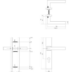 Deurkruk Vierkant op rechthoekig schild profielcilindergat 55 mm rvs geborsteld