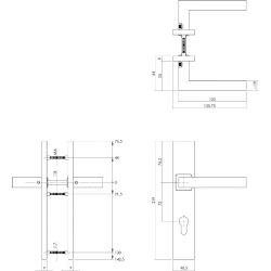 Deurkruk Vierkant op rechthoekig schild profielcilindergat 72 mm rvs geborsteld