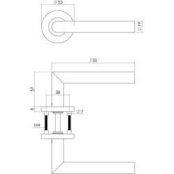 Gatdeel rechts 1272 rechte Hoek 90°op rond rozet staal met 7mm nok RVS