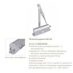 Zwarte deurdranger met schaararm DR 122, 179x42x64, sluitkracht 2~4