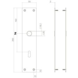 Schild renovatie rechthoekig 250 x 55mm x 2m sleutelgat 56mm RVS mat zwart