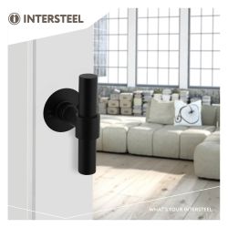 Deurkruk L/T-model recht, ronde platte rozet 50x2 mm RVS/mat zwart