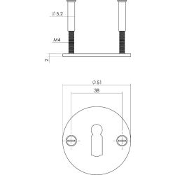 Rozet rond plat 50 mm sleutelgat RVS/mat zwart