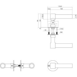 Gatdeel deurkruk L-model recht, ronde platte rozet 50x2 mm RVS/mat zwart