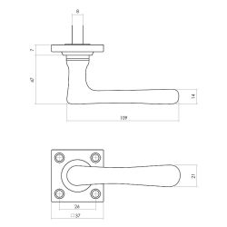Deurkruk Trento met rozet messing getrommeld/ebbenhout